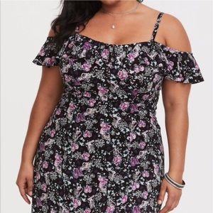 Disney/Torrid Sleeping Beauty Floral Maxi Dress Size 20 Black Pink Cold Shoulder